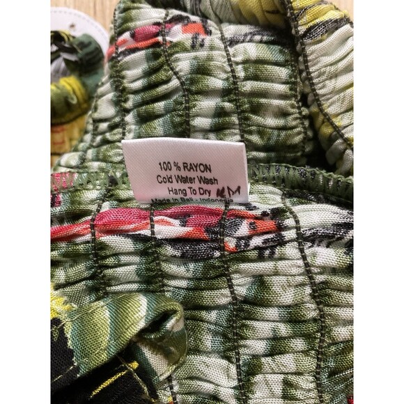 Island Planet Hunter Green Tropical Floral Smocked Midi Dress Size Medium New - Picture 4 of 6